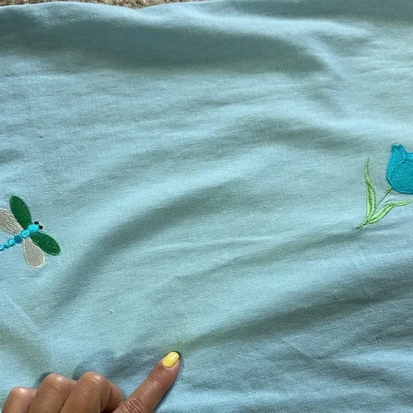 Vintage Scoop Neck Linen Blend Blue Sheath Midi Dress Sleeveless Tulips  XL - Picture 8 of 9